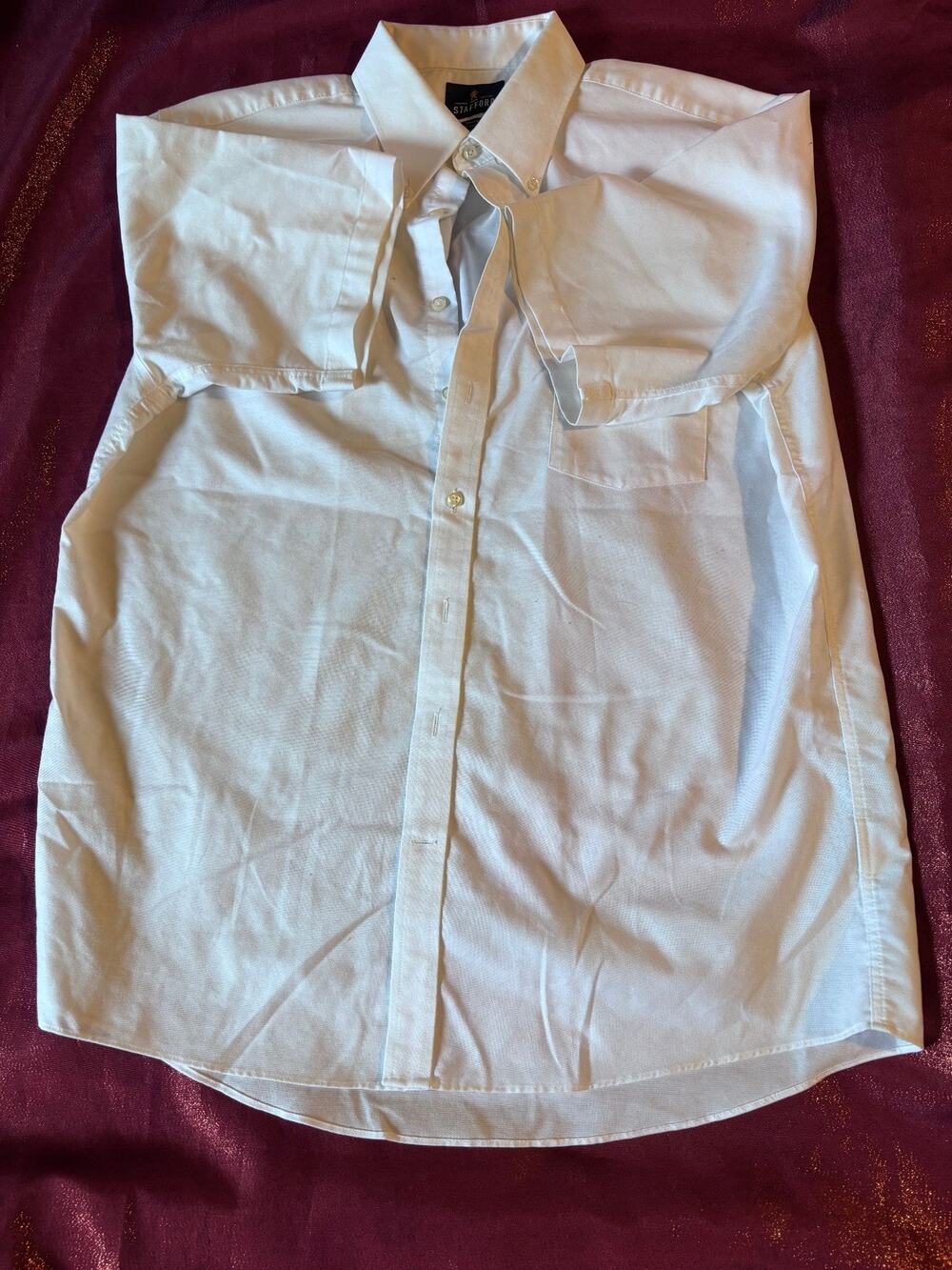 Stafford Dress Shirt Mens 17 Regular Fit White Wrinkle-Free Oxford Long Sleeve